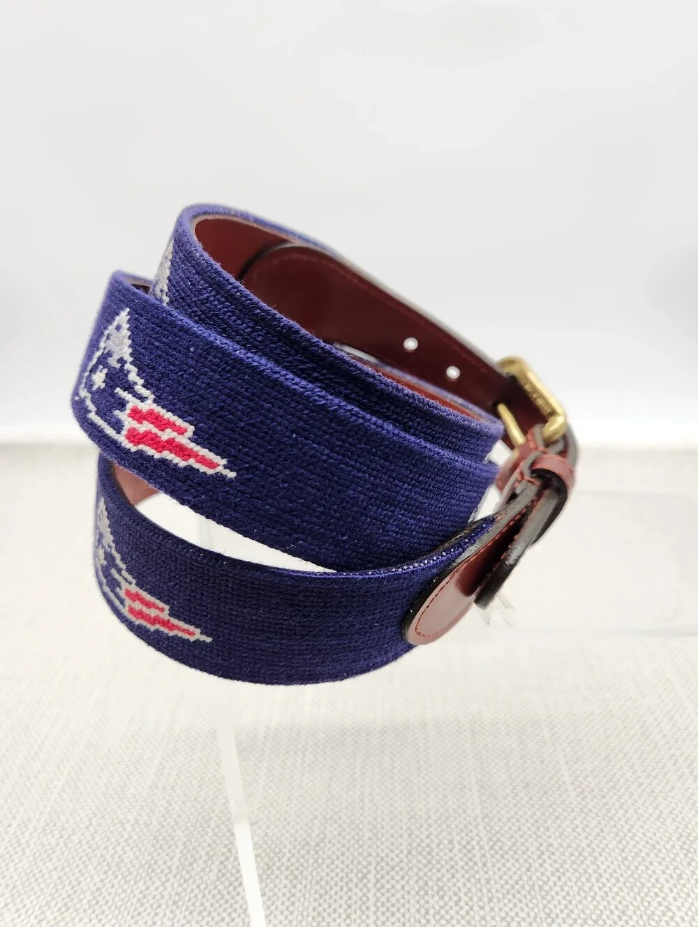 Smathers & Branson Size 40 New England Patriots Belt Needlepoint Hand Stitch